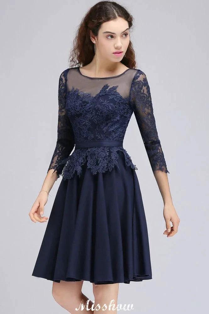 Lace Appliques 3/4 Sleeves Short Bridesmaid Dresses Daily Casual Dress by misshow.com