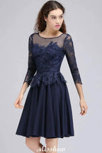 Lace Appliques 3/4 Sleeves Short Bridesmaid Dresses Daily Casual Dress by misshow.com