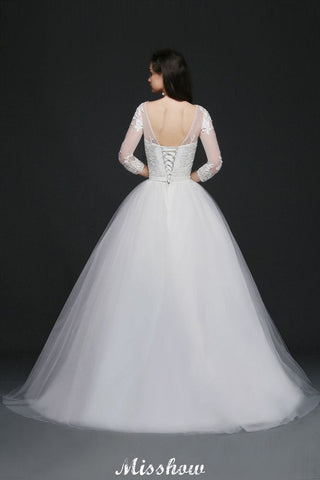 Lace Appliques Ball Gown Scoop Tulle Wedding Dress