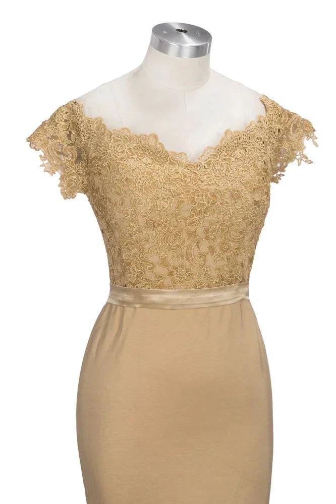 Lace Appliques Mermaid Off-shoulder Sweetheart Sheer Prom Dresses by misshow.com