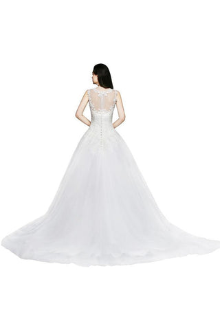 Lace Appliques Scoop Tulle Wedding Dress