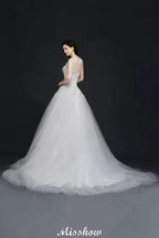 Lace Appliques Scoop Tulle Wedding Dress by misshow.com