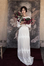 Lace Long Sleeve Backless Boho Wedding Gowns Rustic Wedding Dress WD515 by pgmdress