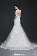 Lace Mermaid Jewel Elegant Wedding Dress by misshow.com