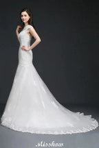 Lace Mermaid Jewel Elegant Wedding Dress by misshow.com