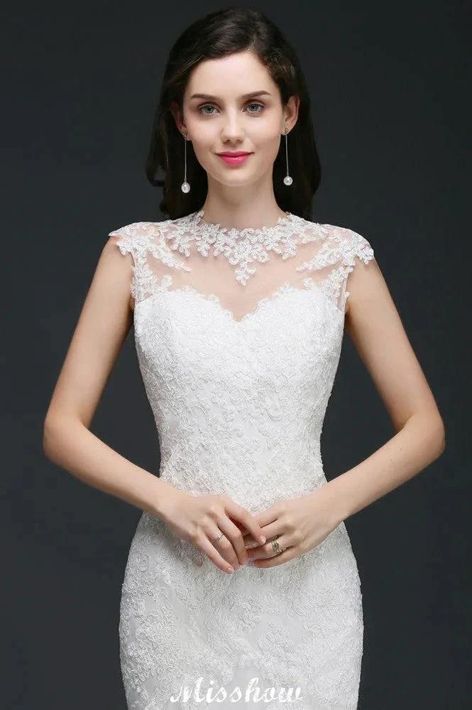 Lace Mermaid Jewel Elegant Wedding Dress by misshow.com