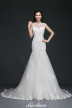 Lace Mermaid Jewel Elegant Wedding Dress by misshow.com