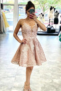 Lace Short Prom Dress Homecoming Dress with Criss Cross Back PD422 by pgmdress