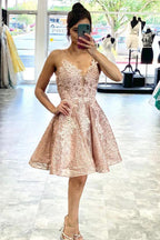 Lace Short Prom Dress Homecoming Dress with Criss Cross Back PD422 by pgmdress