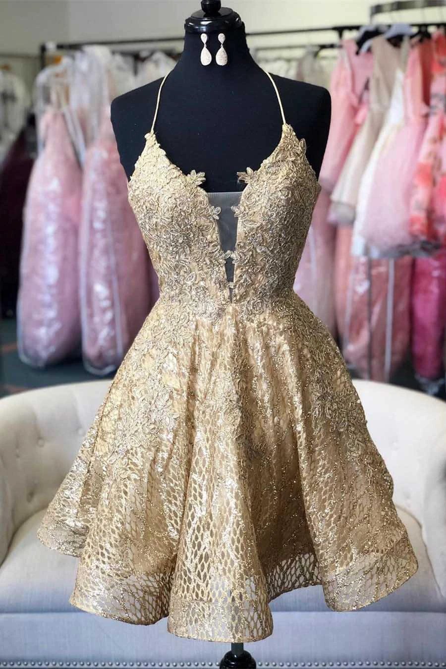 Lace Short Prom Dress Homecoming Dress with Criss Cross Back PD422 by pgmdress