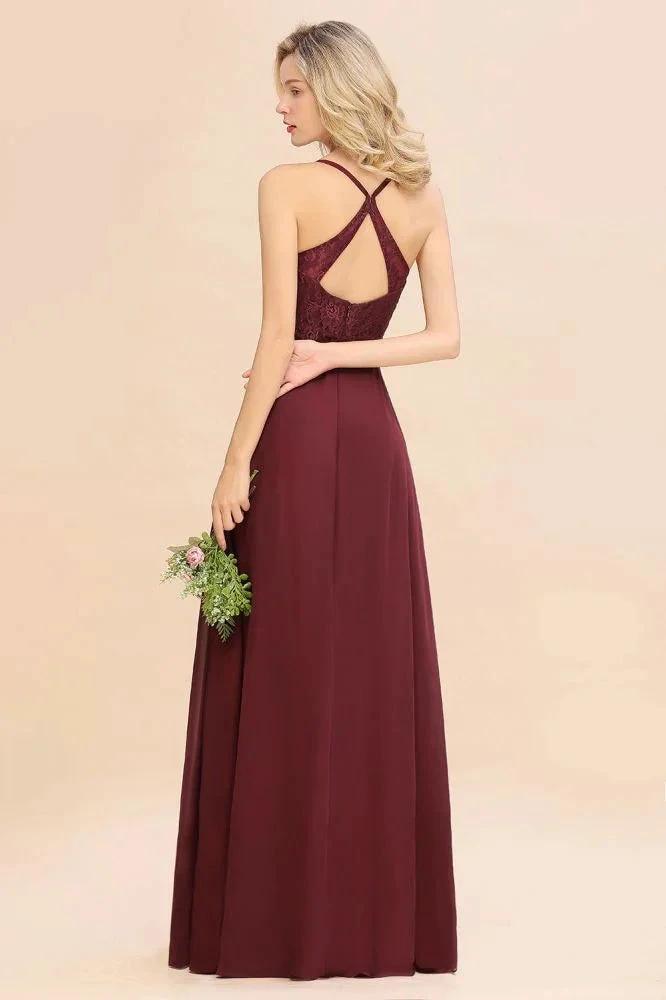 Lace Spaghetti Straps Prom Dresses | A-Line Sleeveless Side Split Evening Dresses by misshow.com