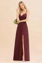 Lace Spaghetti Straps Prom Dresses | A-Line Sleeveless Side Split Evening Dresses by misshow.com
