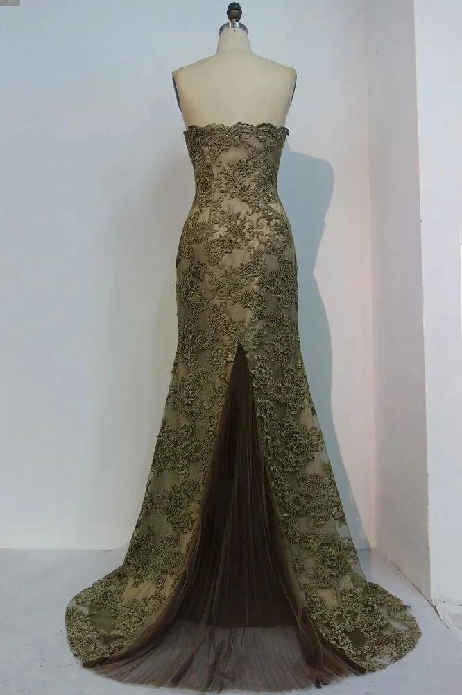 Lace Strapless Mermaid Sweetheart Floor Length Prom Dresses by misshow.com