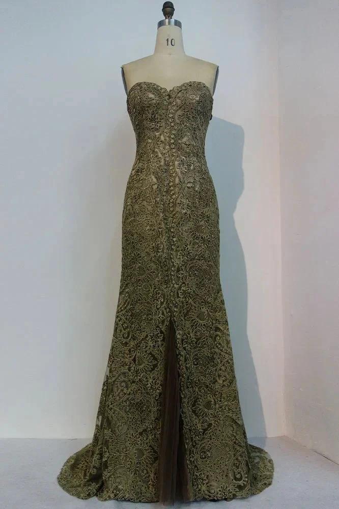 Lace Strapless Mermaid Sweetheart Floor Length Prom Dresses by misshow.com