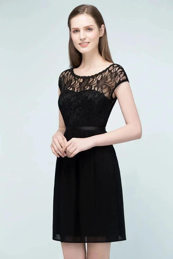 Lace Top Chiffon A-line Short Scoop Bridesmaid Dresses by misshow.com