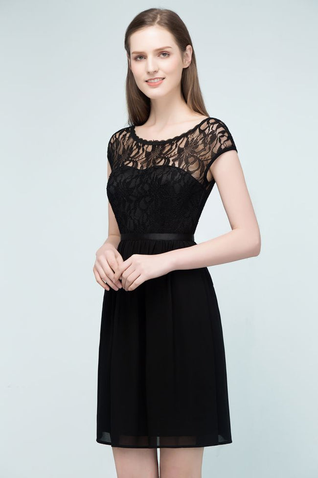 Lace Top Chiffon A-line Short Scoop Bridesmaid Dresses Main Image