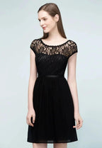Lace Top Chiffon A-line Short Scoop Bridesmaid Dresses by misshow.com