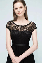 Lace Top Chiffon A-line Short Scoop Bridesmaid Dresses by misshow.com