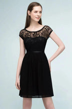 Lace Top Chiffon A-line Short Scoop Bridesmaid Dresses by misshow.com