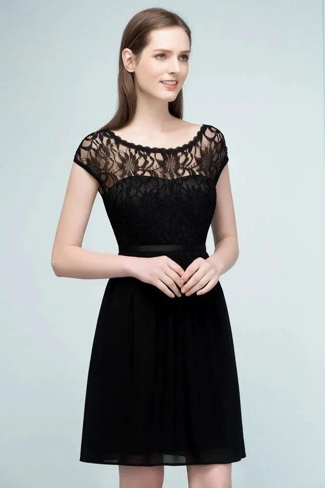 Lace Top Chiffon A-line Short Scoop Bridesmaid Dresses by misshow.com