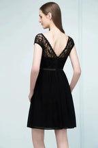 Lace Top Chiffon A-line Short Scoop Bridesmaid Dresses by misshow.com