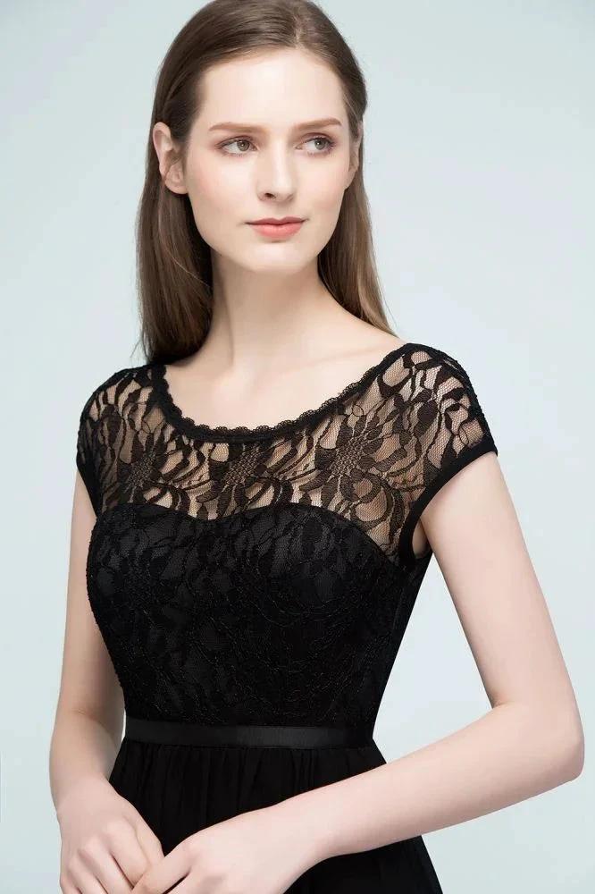 Lace Top Chiffon A-line Short Scoop Bridesmaid Dresses by misshow.com