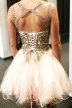 Lace-Up Beaded Cross Back Short Prom Dress Homecoming Dress PD306 by pgmdress