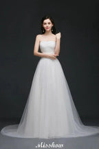 Lace White A-line Strapless Tulle Wedding Dress by misshow.com