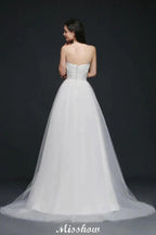 Lace White A-line Strapless Tulle Wedding Dress by misshow.com