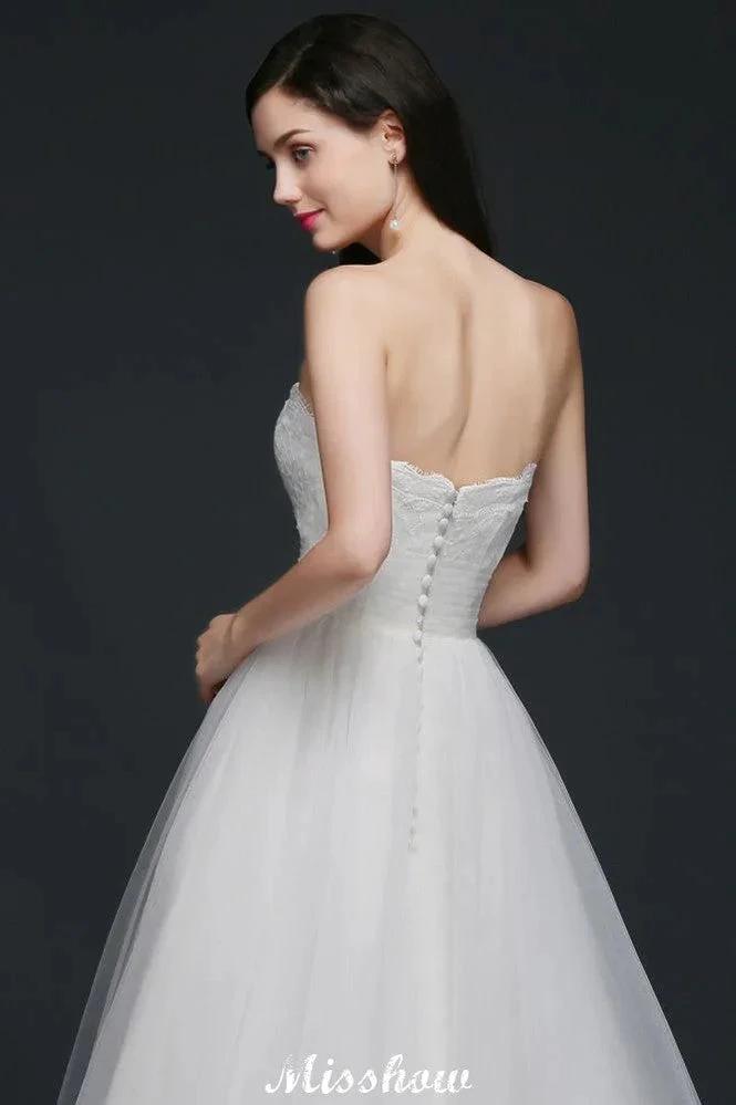 Lace White A-line Strapless Tulle Wedding Dress by misshow.com