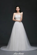 Lace White A-line Strapless Tulle Wedding Dress by misshow.com