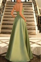 Lachlan | Satin A-Line Scoop Empire-Waist Pleated Satin High Slit Formal Prom Dress by KissProm