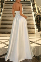 Lachlan | Satin A-Line Scoop Empire-Waist Pleated Satin High Slit Formal Prom Dress by KissProm