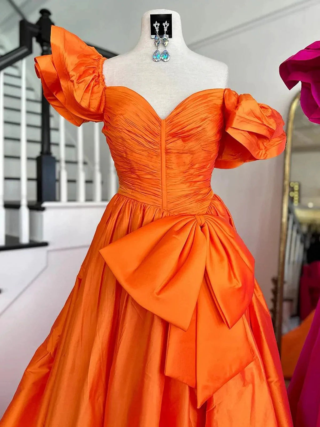 Lael | Orange Sweetheart Pleated A-Line Prom Dress With Bow by KissProm