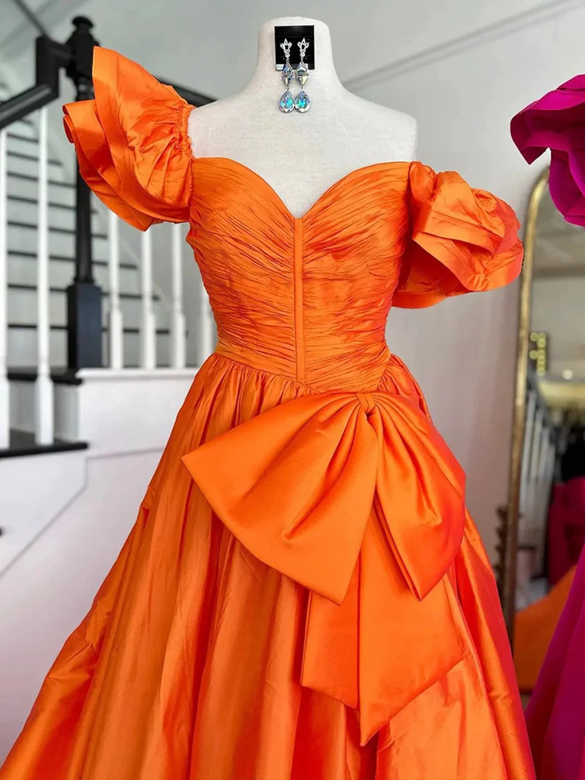 Lael | Orange Sweetheart Pleated A-Line Prom Dress With Bow by KissProm