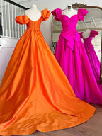 Lael | Orange Sweetheart Pleated A-Line Prom Dress With Bow by KissProm