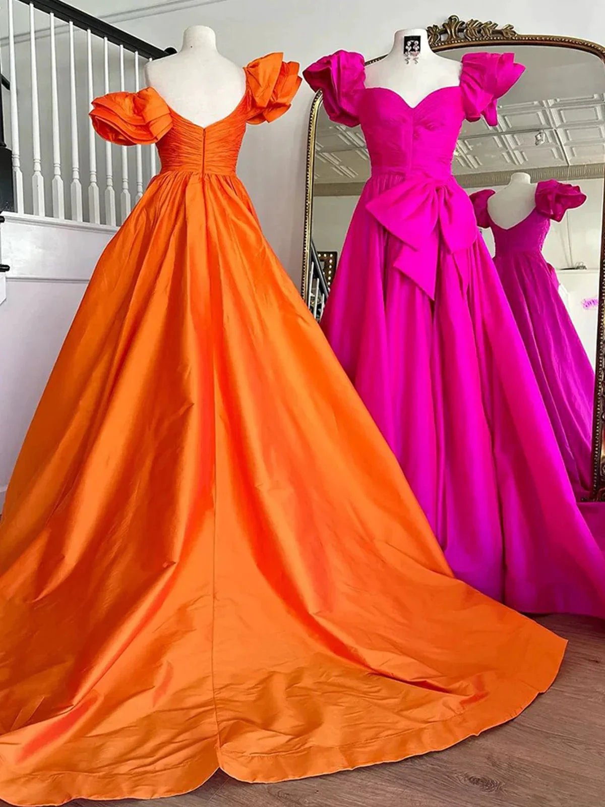 Lael | Orange Sweetheart Pleated A-Line Prom Dress With Bow by KissProm