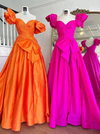 Lael | Orange Sweetheart Pleated A-Line Prom Dress With Bow by KissProm
