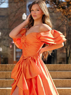 Lael | Orange Sweetheart Pleated A-Line Prom Dress With Bow by KissProm