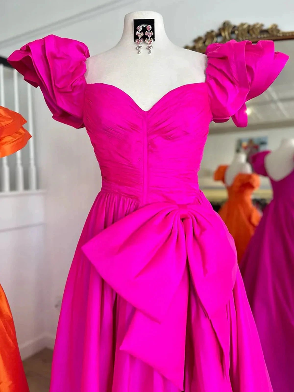 Lael | Orange Sweetheart Pleated A-Line Prom Dress With Bow by KissProm