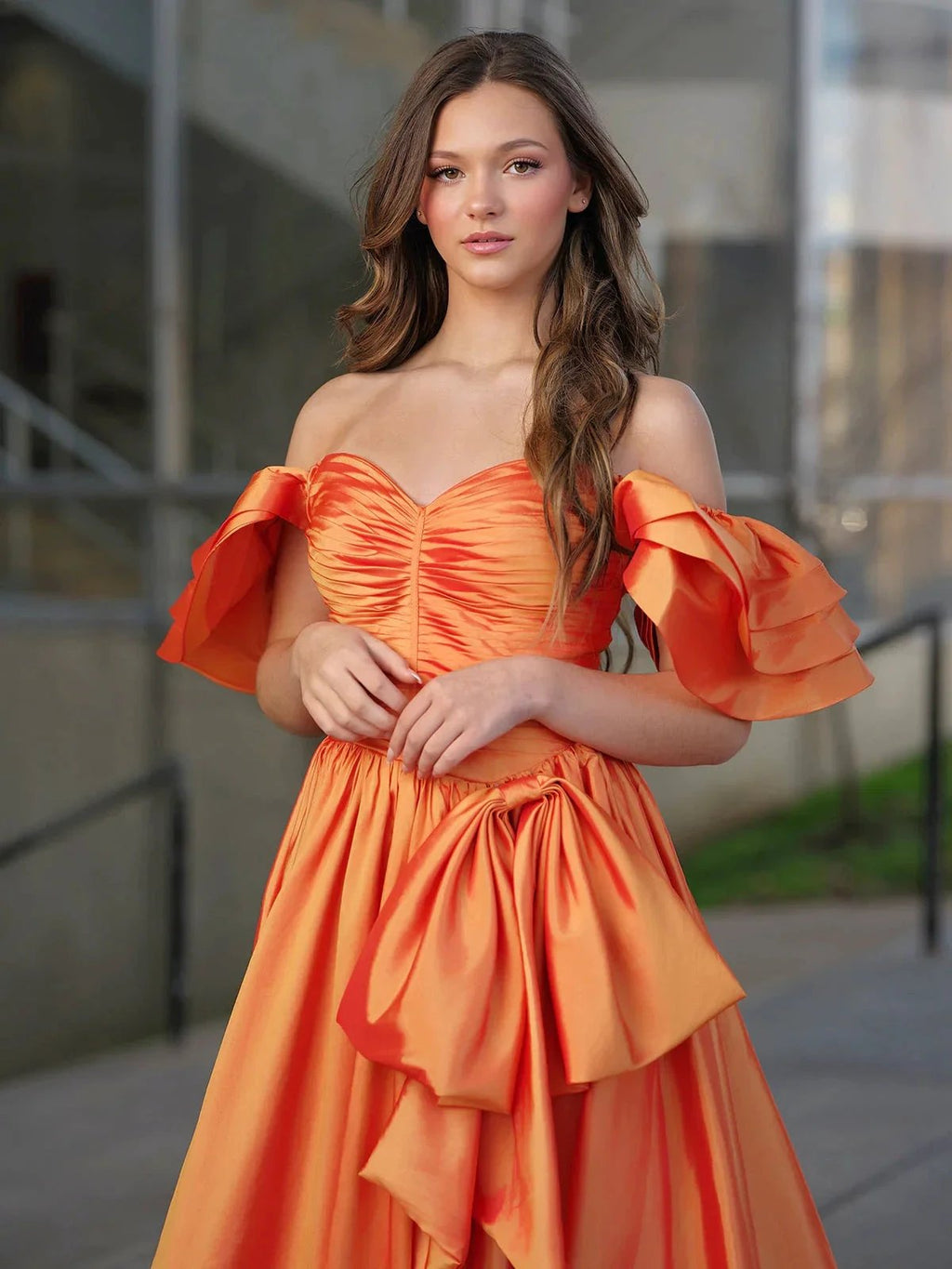 Lael | Orange Sweetheart Pleated A-Line Prom Dress With Bow by KissProm