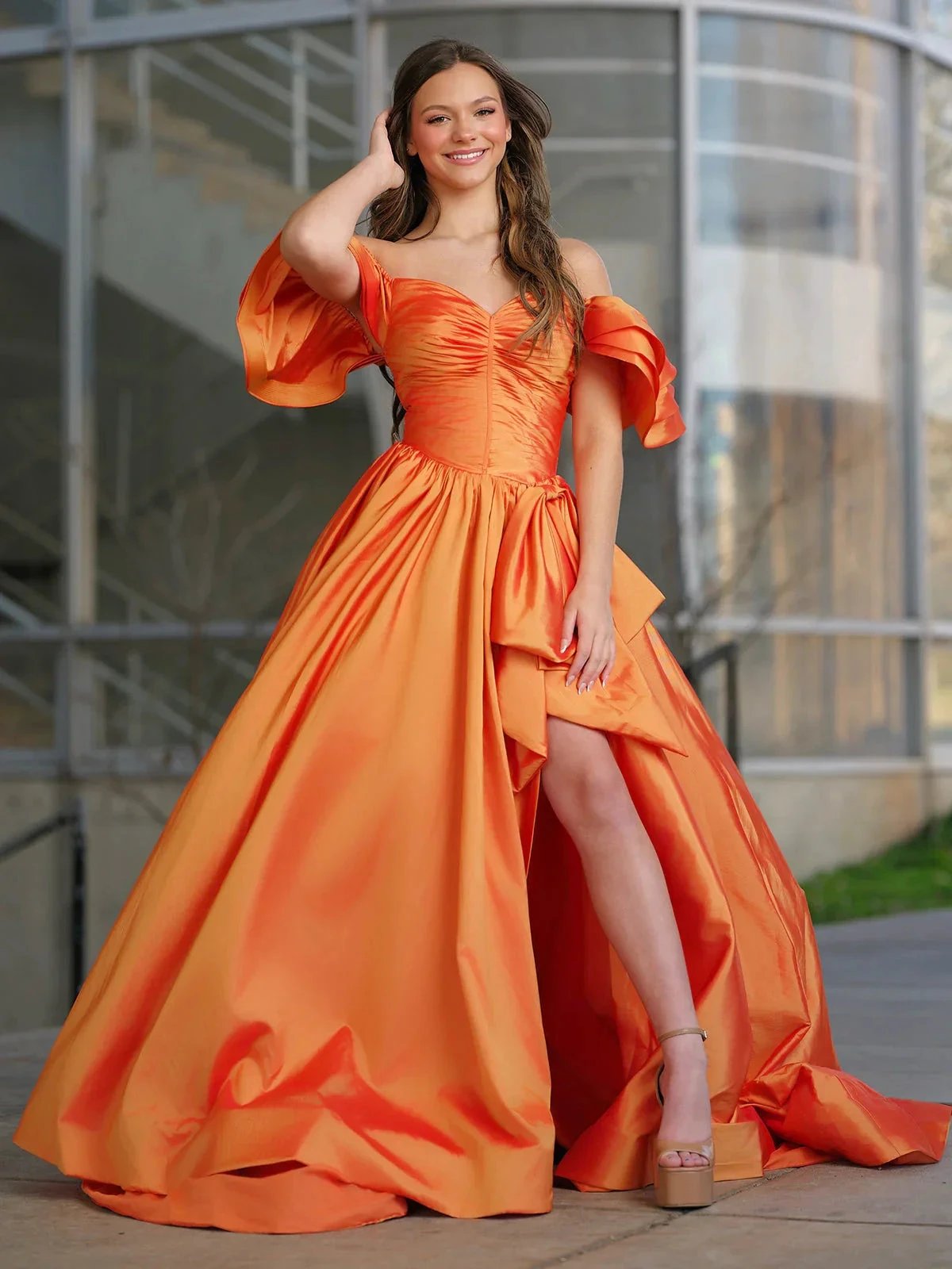Lael | Orange Sweetheart Pleated A-Line Prom Dress With Bow by KissProm