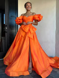 Lael | Orange Sweetheart Pleated A-Line Prom Dress With Bow by KissProm