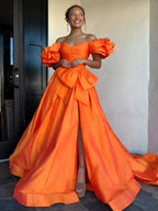 Lael | Orange Sweetheart Pleated A-Line Prom Dress With Bow by KissProm