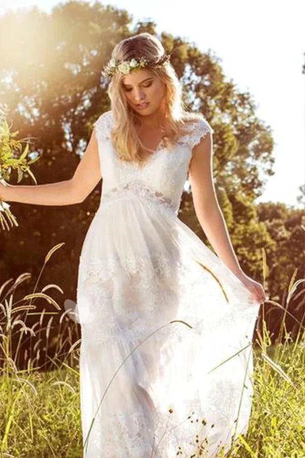 Latest Long A-line Sweetheart Empire Waist Lace Tulle Wedding Dress by BIZTUNNEL