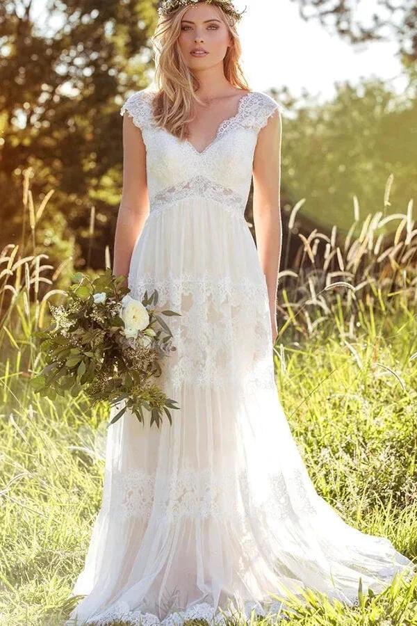 Latest Long A-line Sweetheart Empire Waist Lace Tulle Wedding Dress by BIZTUNNEL