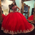 Latest Long Ball Gown High Neck Tulle Red Quinceanera Dress by BIZTUNNEL