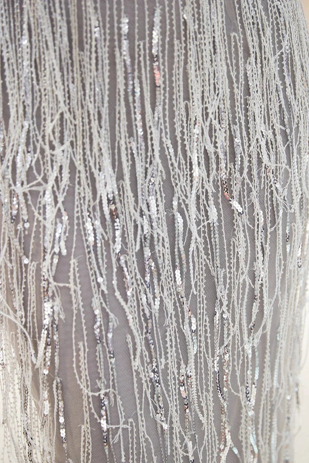 Latest Long Mermaid V neck Beading Fringe Tulle Evening Dress by BIZTUNNEL