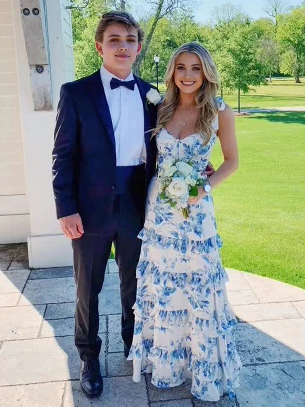 Laurina | Blue Sweetheart A Line Long Floral Prom Dress by KissProm