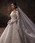 Luxury White Lace Long Sleeve Fitted Train Wedding Dress with Veil SW524